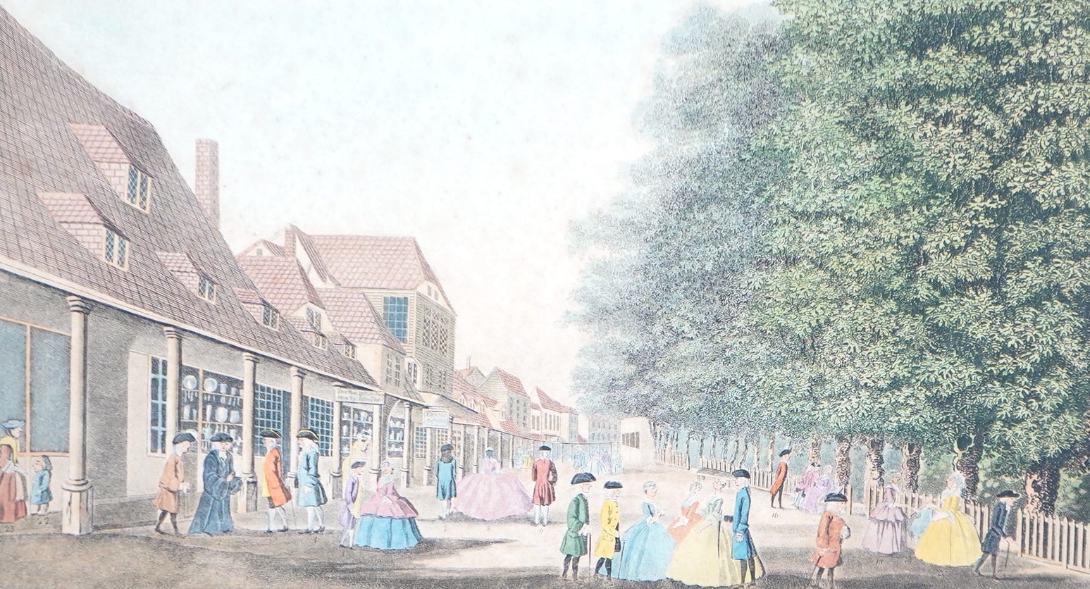 An early 19th century engraving, The remarkable characters who were at Tunbridge Wells with Richardson in 1748, printed 20th May 1804 for Richard Phillips, St. Paul's Yard, mounted, unframed, 21 x 32cm